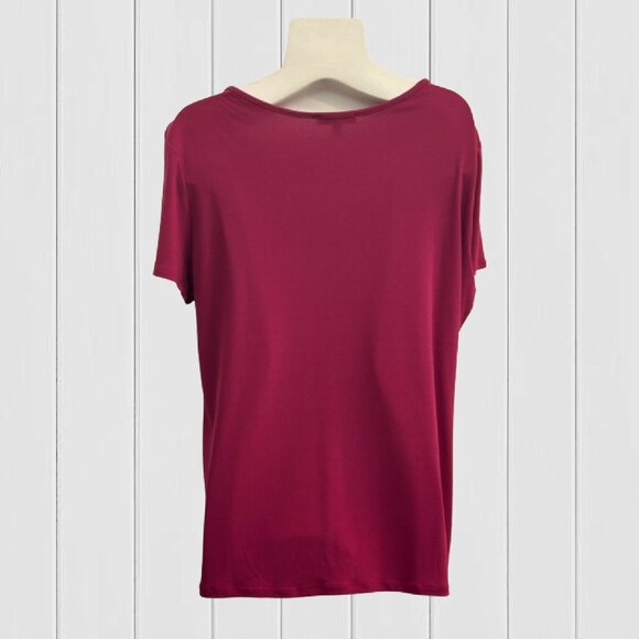 NOTATIONS Short Sleeve Burgundy Top - Picture 3 of 4